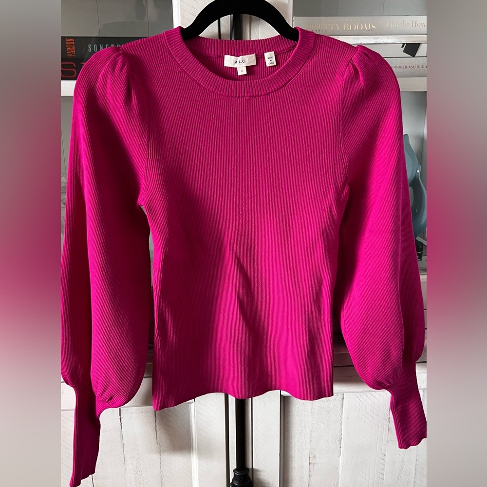 A.L.C. Pink sweater with Long Puff Sleeves and true to size fit